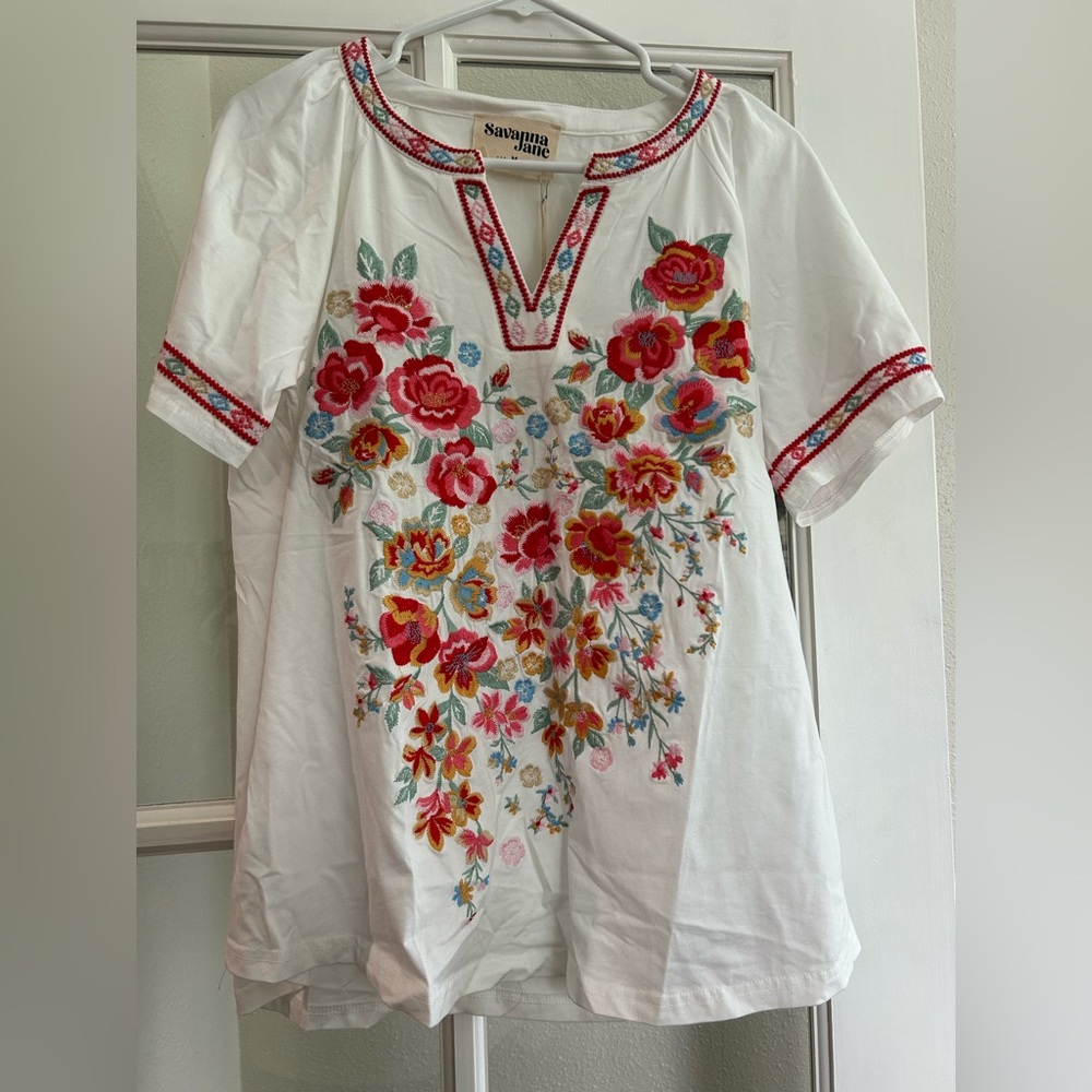 Savanna Jane White Embroidered Floral Tunic